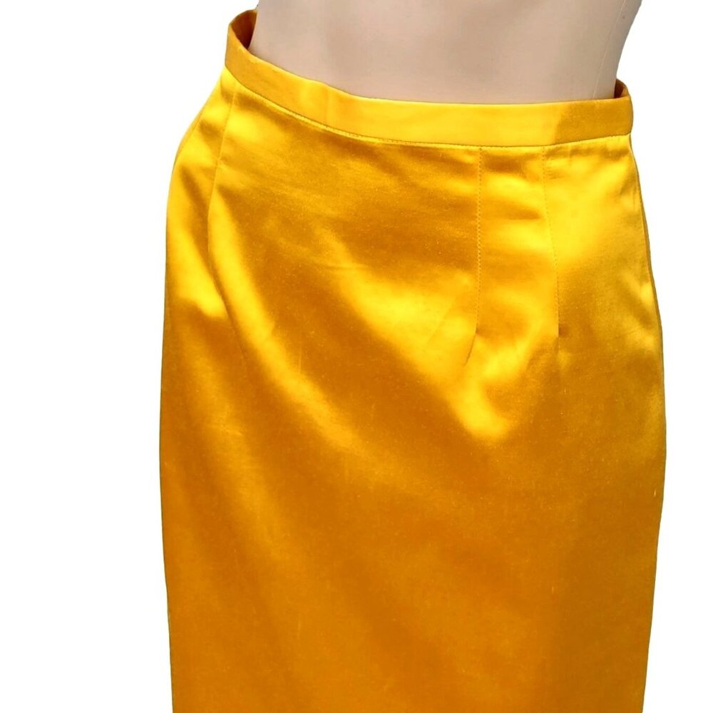 Vintage Yellow Yellow Satin Wiggle Pencil Skirt Size S 50s Metal Zipper - Picture 4 of 11